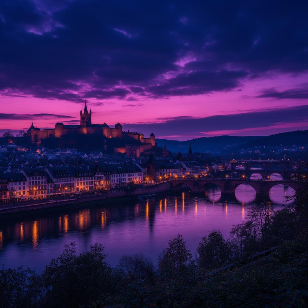 Heidelberger Schloss und Altstadt mit Alter Brücke vom Philosophenweg aus im goldenen Abendlicht – Stadtrundfahrt Heidelberg